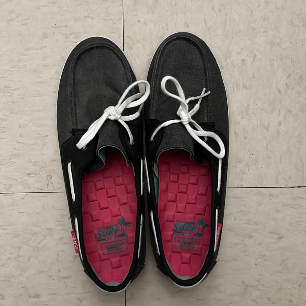 Original Vans Surf Siders in Grey with Pink and Teal Interior